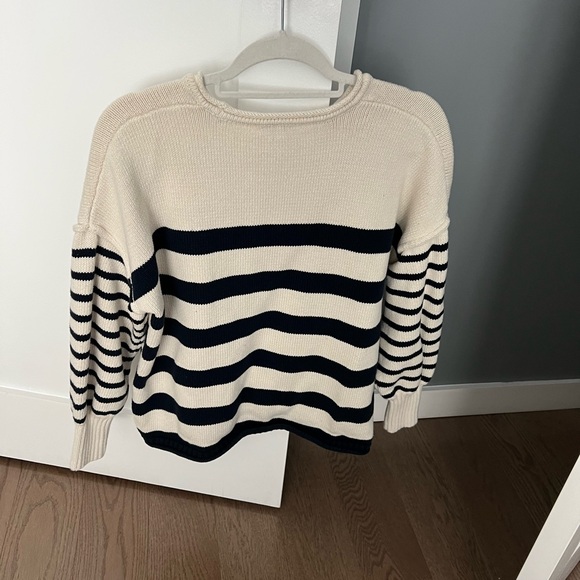 Madewell Conway pullover sweater in mixed stripe color: antique cream/bluestone - Picture 2 of 3